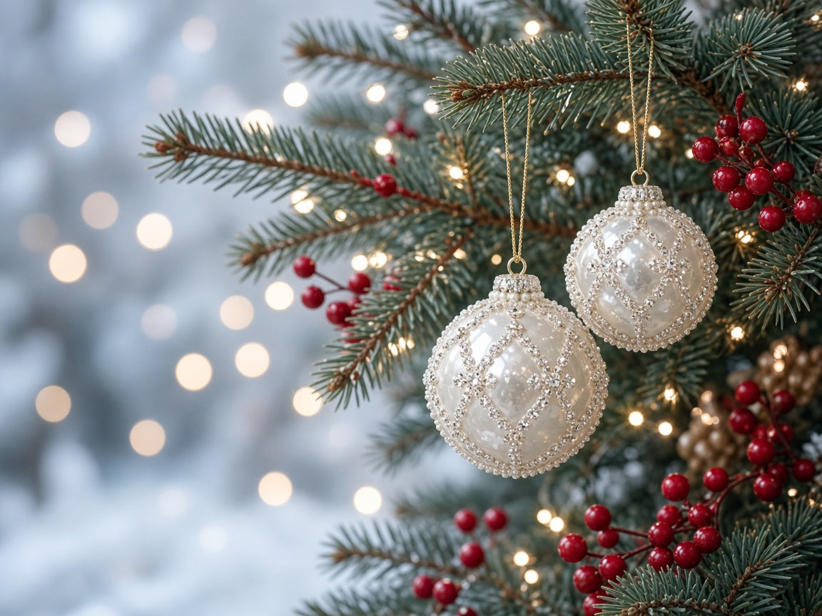 Pearl Diamond Ornament Set — Crystal — how it sits