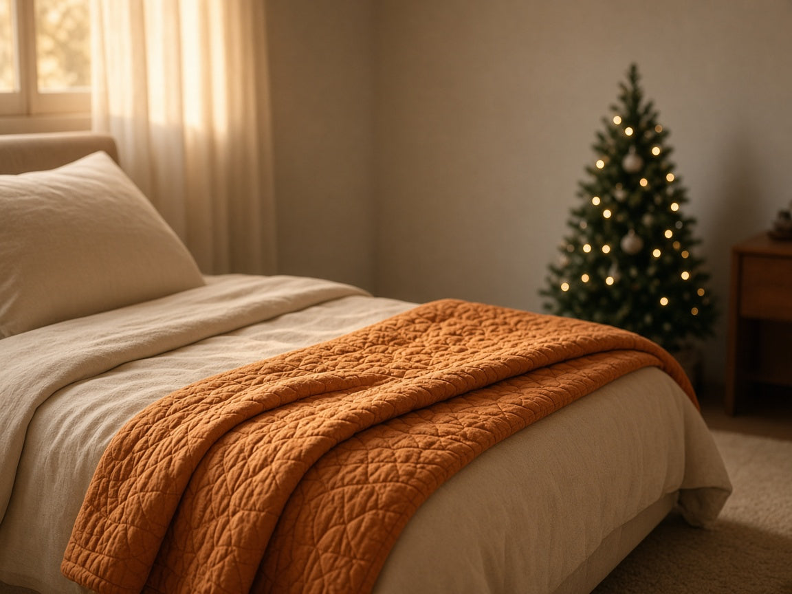 Pumpkin Patch Quilt Set — Ember — how it sits